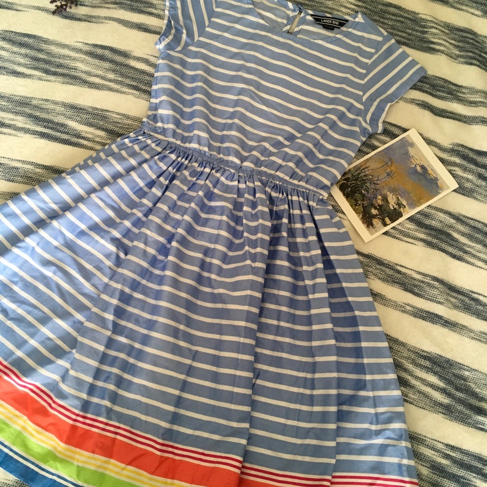 Girl’s Cotton Blue Rainbow Striped Dress